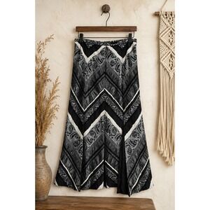 Boho Chevron Paisley Patchwork Maxi Skirt Black Gray A-Line Long Skirt‎ L